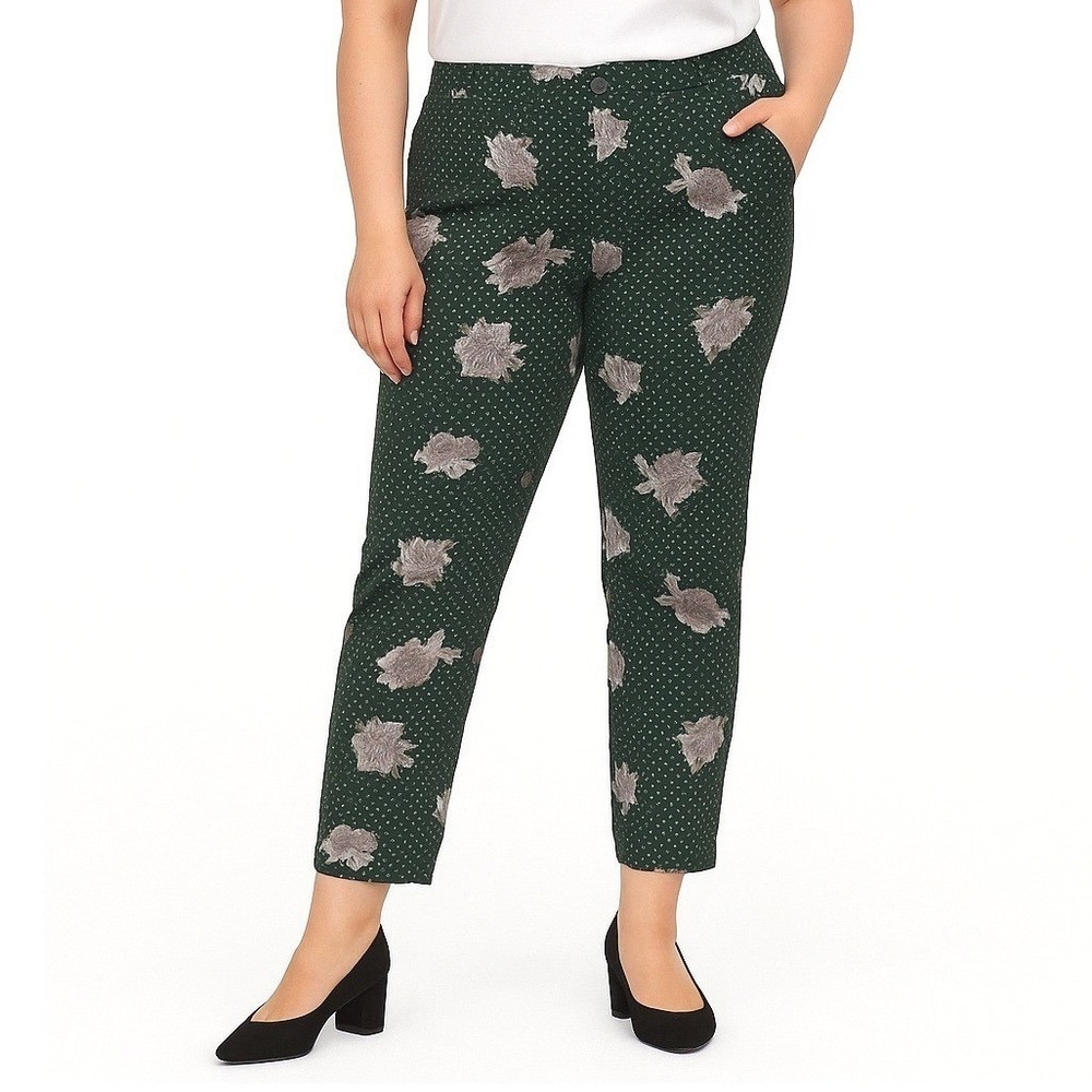 Love And Other Things Pants 12 Green Ankle Length Floral Modern Chic Statement